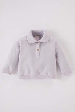 K?z Bebek Bebe Yaka Dugmeli Ici Yumusak Tuylu Sweatshirt - Defacto фото 2