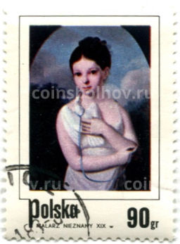 Марка Девушка с голубем 1974 год Польша