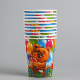 Цена за 10 шт. Стакан бумажный Мишка с тортиком, 250 мл - Страна карнавалия фото 2