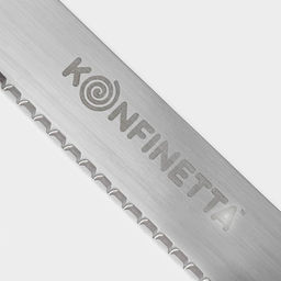 Нож для бисквита крупные зубцы, длина лезвия 25 см, деревянная ручка, толщина лезвия 1 мм