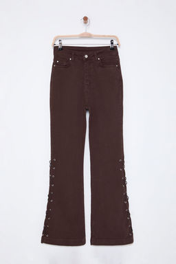 Kahverengi Kusgozu Yan Bagc?kl? Yuksek Bel Flare Jeans TWOSS25JE00013 - Trendyolmilla фото 8