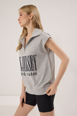 Gri Melanj Slogan Bask?l? Oversize/Genis Kal?p Orme T-Shirt TWOSS25TS00116 - Trendyolmilla фото 2