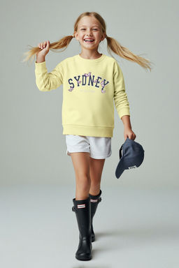 Sar? Pamuklu Slogan Bask?l? Oversize Orme K?z Cocuk Sweatshirt TKDAW26SW00027