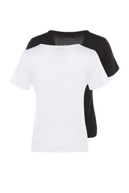 Siyah-Beyaz %100 Pamuk 2li Paket Basic V Yaka Orme T-Shirt TWOSS23TS00002