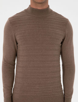 Vizon Melanj Slim Fit _eyrek Yaka Triko Kazak