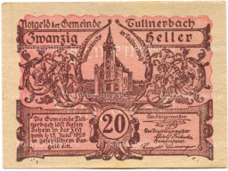 20 геллеров 1920 года Австрия Тульнербах (нотгельд)