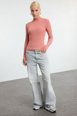 Trendyolmilla Bej Fitted/Vucuda Oturan Dik Yaka Uzun Kol Fitilli Esnek Orme Bluz TWOAW21BZ0423 фото 6