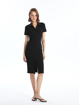 Polo Yaka D?z K?sa Kollu Kad?n Bodycon Elbise