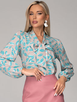 Блузка Бант (листья/бирюза)