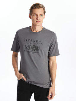 Bisiklet Yaka K?sa Kollu ?stanbul Bask?l? Penye Erkek Ti??rt