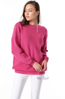 Джемпер вязаный свободный теплый с длинным рукавом розовый