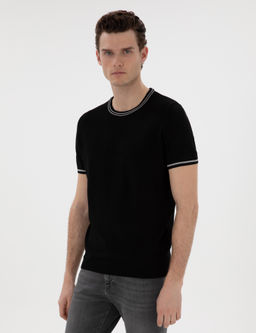 Siyah Slim Fit Bisiklet Yaka Triko Ti__rt