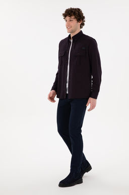 Erkek Lacivert Slim Fit Kanvas Pantolon