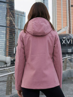 Ветровка женская софтшелл виндстоппер с капюшоном спортивная темно-синего цвета 9616_1TS - Valianly фото 98