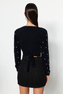 Siyah Super Crop Tuylu/Sakal Iplikli Inci Detayl? Triko Kazak TWOAW24KZ00228 - Trendyolmilla фото 4