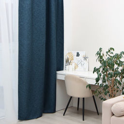 Штора блэкаут портьерная «Этель» Natural, 250×265 см, синяя, рогожка 275 г/м²