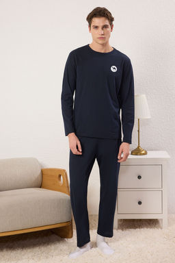 TRENDYOL MAN Lacivert Regular Fit Deve Bask?l? Orme Pijama Tak?m? TMNAW25PT00013 - Trendyolmilla фото 2
