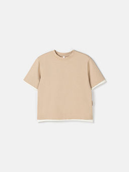 Футболка оверсайз Беж с контрастной отделкой - Bungly фото 2