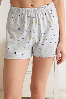 Trendyolmilla Gri Melanj Galaksi Desenli Sortlu Orme Pijama Tak?m? THMSS25PT00011  фото 5