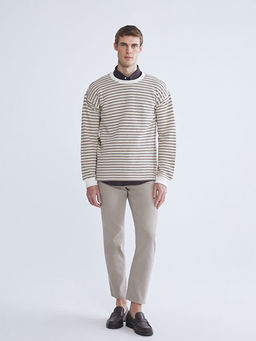 Bisiklet Yaka ?izgili Erkek Triko Kazak