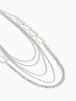 Набор 2 предмета: серьги, бусы Унисон прямоугольники, цвет серебро, 80 см