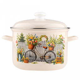 Романтика Кастрюля эмалированная 6л, форма цилиндрическая, металлическая крышка (Россия) - Домашняя мода фото 2