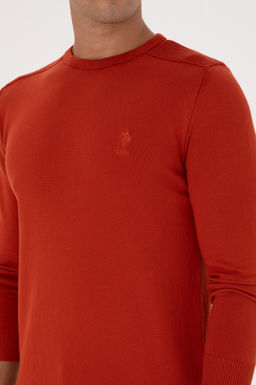Erkek Slim Fit Bisiklet Yaka Kiremit Basic Kazak