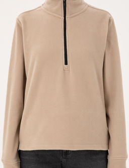 Bej Comfort Fit Fermuarl_ Polar Sweatshirt