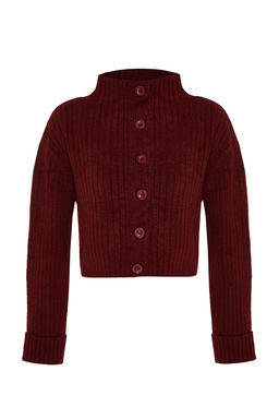 Bordo Crop Yumusak Dokulu Dik Yaka Triko H?rka TWOAW22HI0174