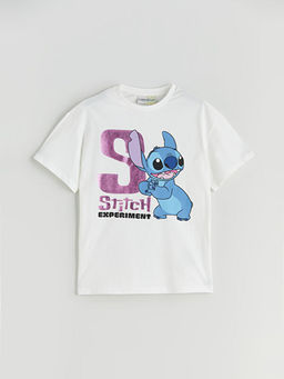 Bisiklet Yaka Stitch Bask?l? K?z ?ocuk Ti??rt