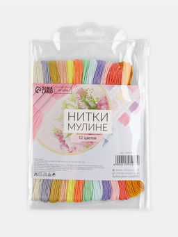 Цена за 2 шт. Нитки мулине №6, 8±1 м, набор 12 шт., разноцветные