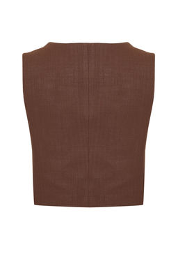 Limited Edition Kahverengi Crop Fitted Dokuma Keten Gorunumlu Yelek TWOSS23YE00016