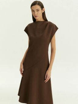 Трикотажное платье миди косого кроя из хлопка, PL1675/crayon - Emka фото 2