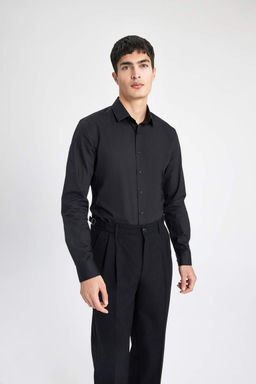 Рубашка Slim Fit с итальянским воротником и длинными рукавами без глажки - Defacto фото 3