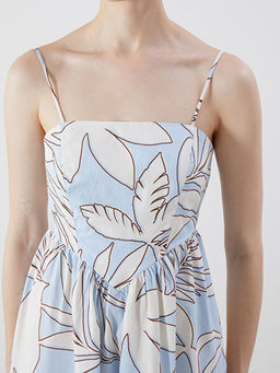 Kare Yaka ?i?ekli Poplin Elbise