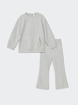 Bisiklet Yaka Basic K?z ?ocuk Sweatshirt ve Tayt 2li