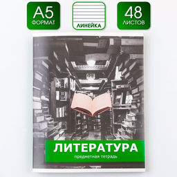 Предметная тетрадь, 48 листов, ПРЕДМЕТЫ, со справочными материалами Литература, обложка мелованный картон 230 гр., внутренний блок в линейку 80 гр., белизна до 80%, блок №2.