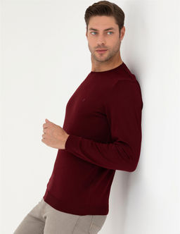 K_rm_z_ Slim Fit Bisiklet Yaka Y_n Kar___ml_ Basic Triko Kazak