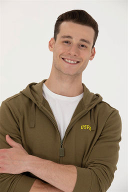 U. S. Polo Assn Мужской вязаный кардиган цвета хаки с капюшоном - U.s. polo assn фото 9