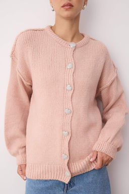 Pembe Yumusak Dokulu Kalp Dugmeli Genis Kal?p Triko H?rka TWOAW26HI00116 - Trendyolmilla фото 3