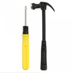 Набор инструментов 2 предмета: мини молоток-гвоздодер пластмассовый, боек - металл, 18,5х6,9х1,8см, отвертка двухсторонняя крестовая/шлицевая металл/пластик 17,5х2х2см, в блистере (Китай)