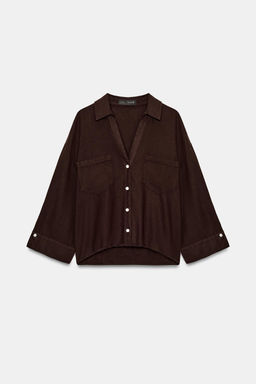 CAMISA FLUIDA CON LINO / Marr?n - Zara фото 6