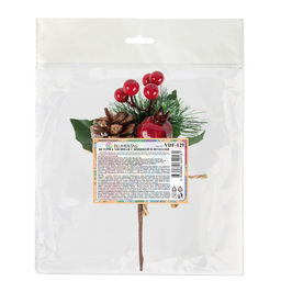 Blumentag VDF-129 Веточка хвойная с шишкой и ягодами 3 х 1 шт. 19 см 01  фото 5