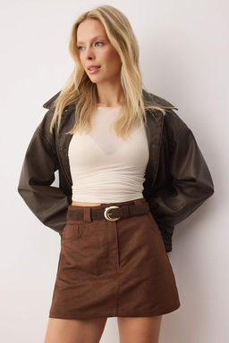 Koyu Kahverengi Suni Suet Mini Sort Etek Sort & Bermuda TWOAW26SR00058 - Trendyolmilla фото 2