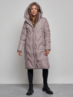 Пальто утепленное молодежное зимнее женское коричневого цвета 586828K - RoccaManer фото 6