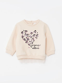 Bisiklet Yaka Uzun Kollu Bask?l? K?z Bebek Sweatshirt