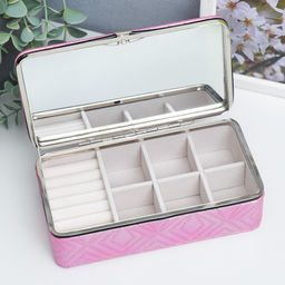 Шкатулка кожзам для украшений Узор из ромбов. Розовый перламутр 6х9,8х18,5 см - Simaland фото 2