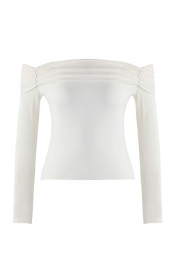 Ekru Aksesuar Detayl? Carmen Yaka Fitted/Vucuda Oturan Orme Bluz TWOAW26BZ00285 - Trendyolmilla фото 5
