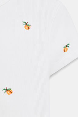 CAMISETA RIB MANGA CORTA BORDADOS / Blanco - Zara фото 6