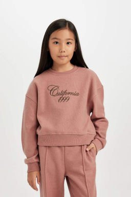 Толстовка с короткими рукавами из ткани селаник стандартного кроя для девочек и принтом с надписью Selanik